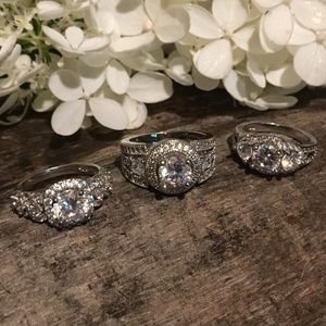 Silver and CZ Cocktail Rings (lot of 3)